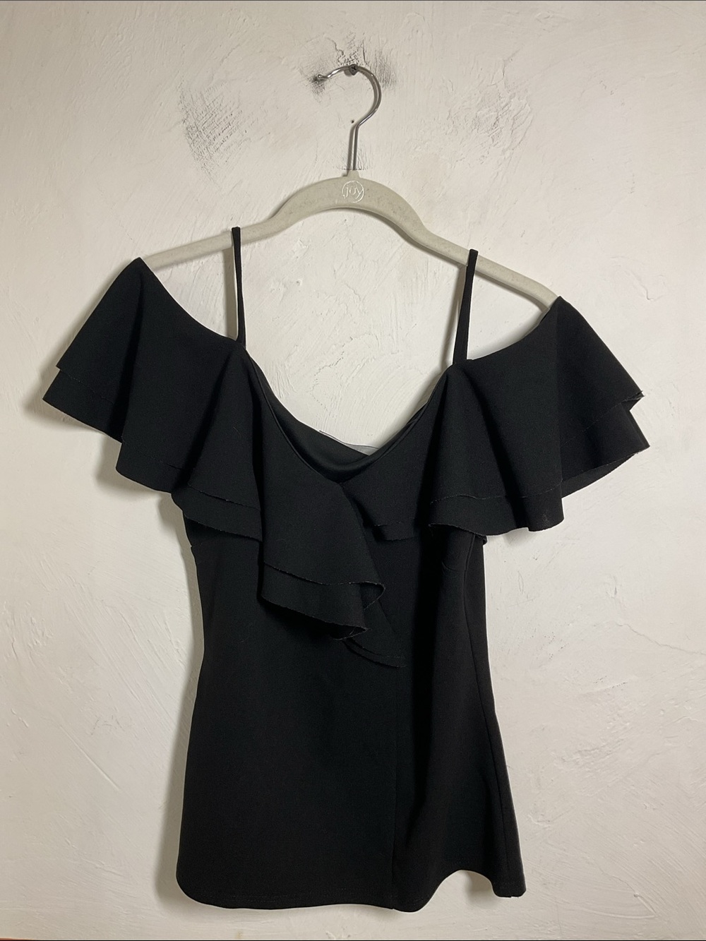 Jasmine Black Cold Shoulder Ruffle Top Size S